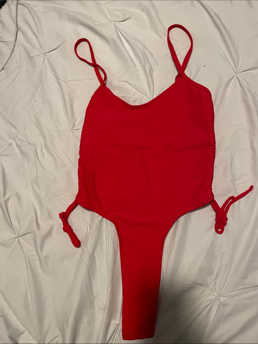 Women's Red One-Piece Swimsuit with Side Ties